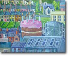 Small Oil Painting - - A Birthday Town