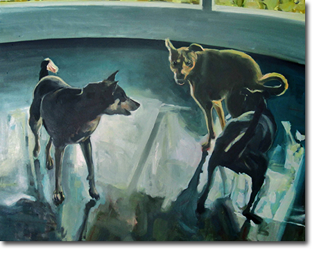 Dog Fight - Large oil On Canvas